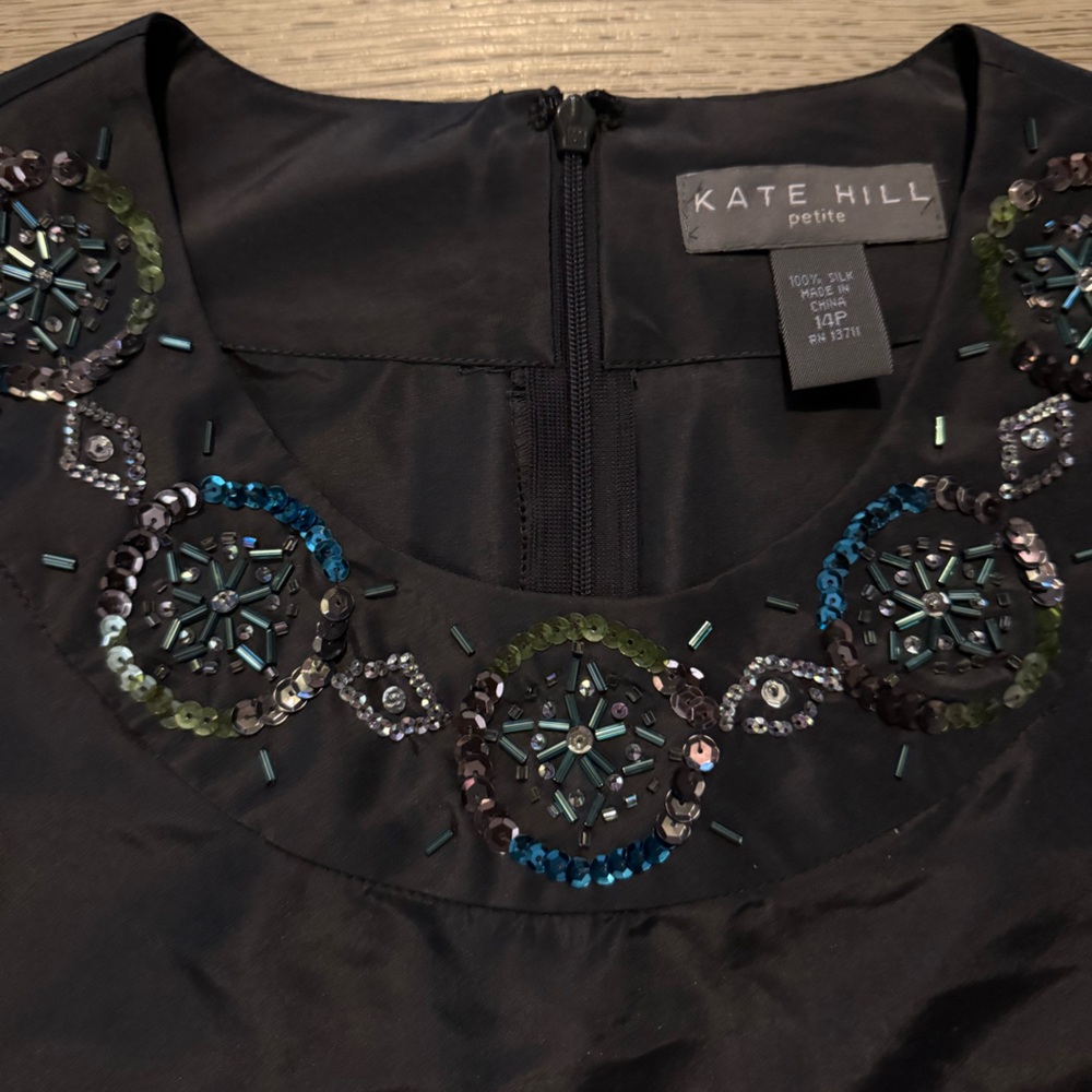 Kate Hill Black Blouse with Blue and Green Accents